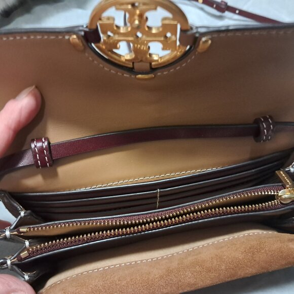 Tory Burch Miller Mixed Materials Wallet Crossbody in Dark Caramel Retail $378 - Picture 4 of 5